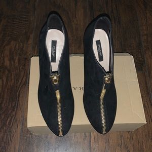 Black Zara suede booties with gold zipper size 9